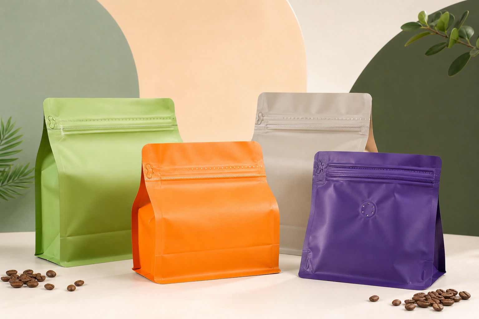 Colorful flexible coffee and food packaging samples